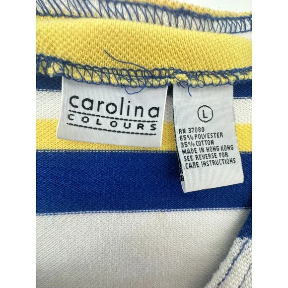 Women's Blue Yellow Striped Button Front Top Size L Game Day Rams Brewers Colors - Picture 2 of 9
